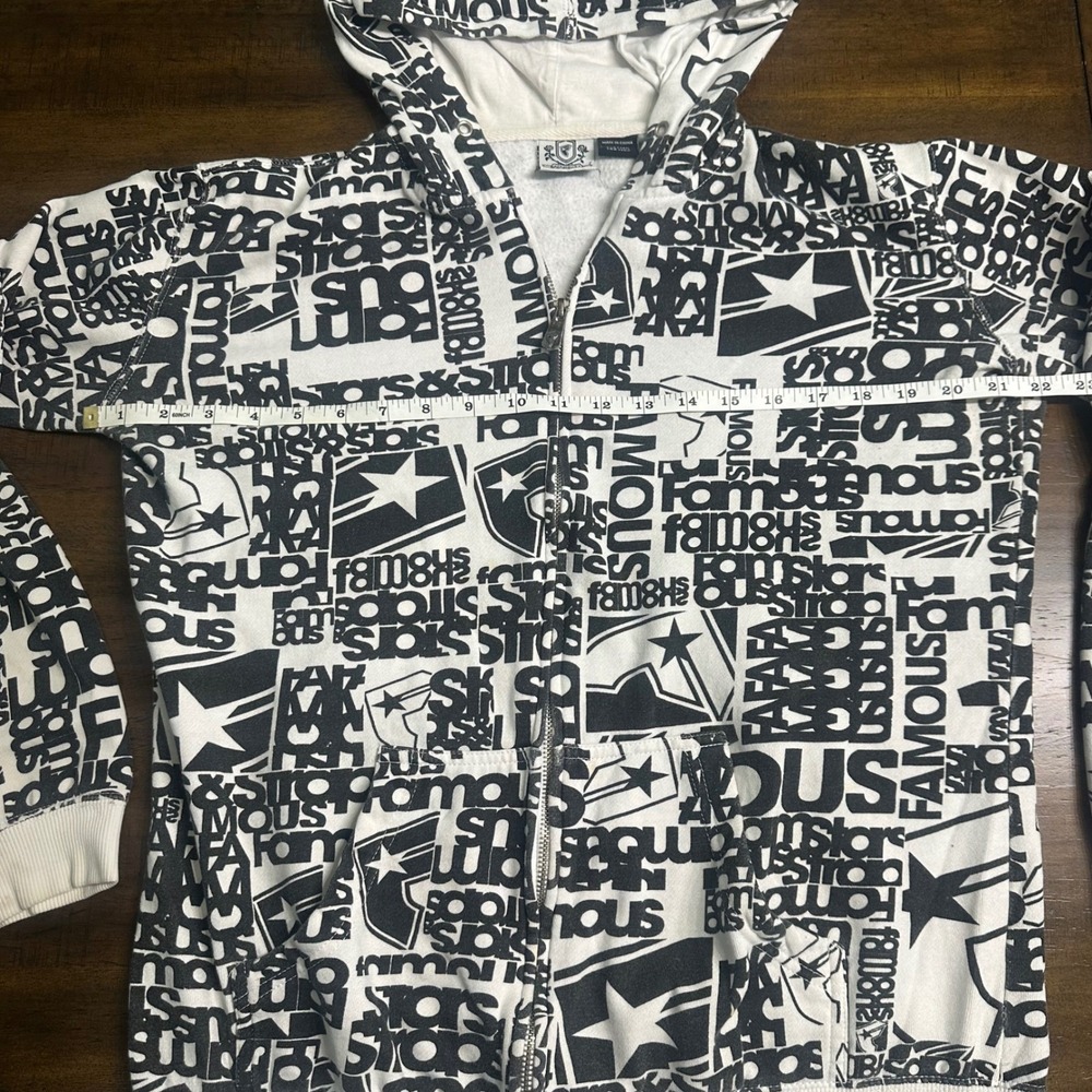 Famous Stars and Stripes Kids XL Zip Up Hoodie All Over Print Black White Logo - Picture 3 of 10